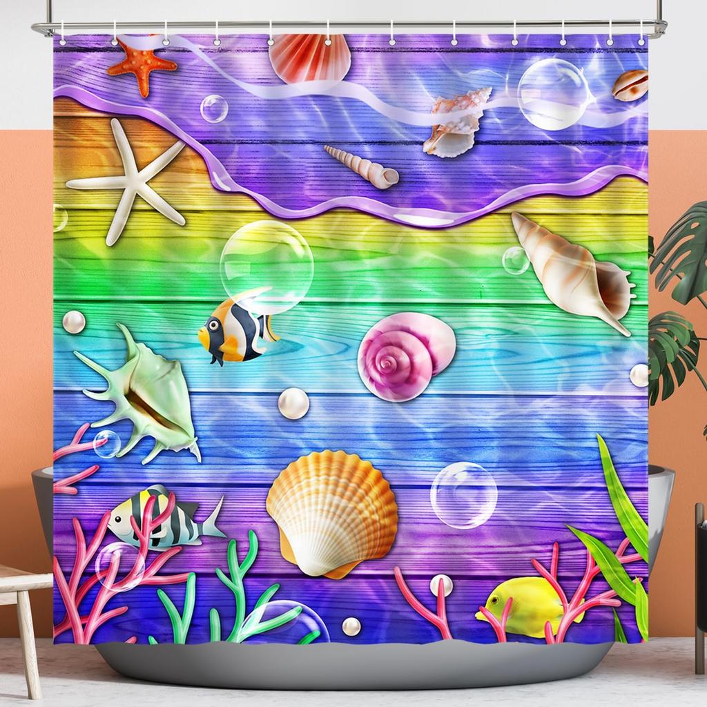 Purple Violet & Teal Floral Shower Curtain – Retro Natural Waterproof Polyester Bathroom Decor With 12 Hooks, Lavender Design