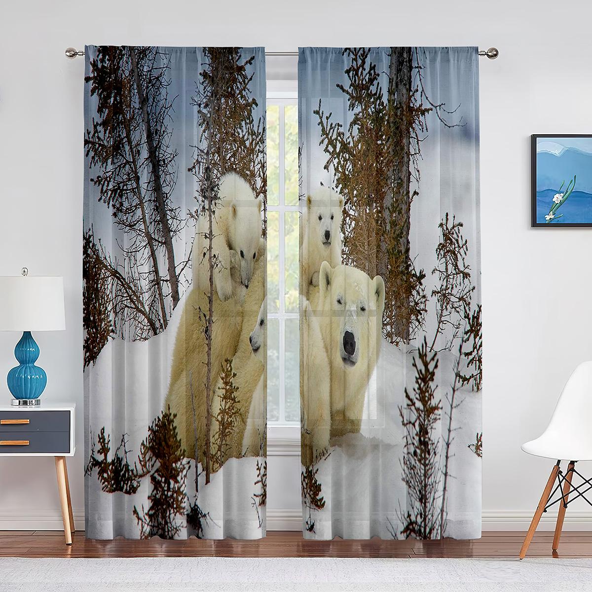 Милый белый медвежонок Антарктида Северное животное Прозрачные шторы для гостиной спальни — фото 4