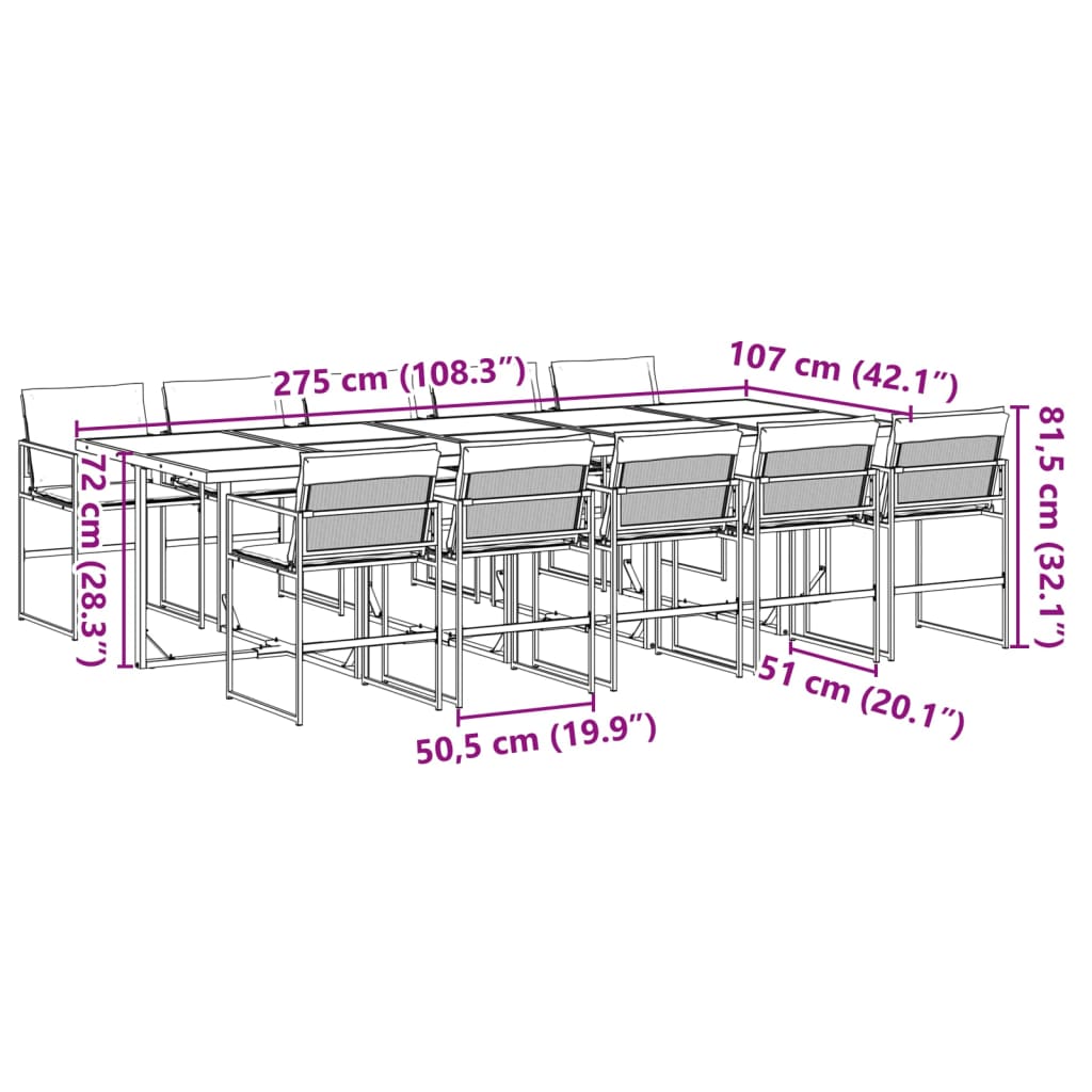 11 Piece Outdoor Dining Set with Cushions Black Textilene