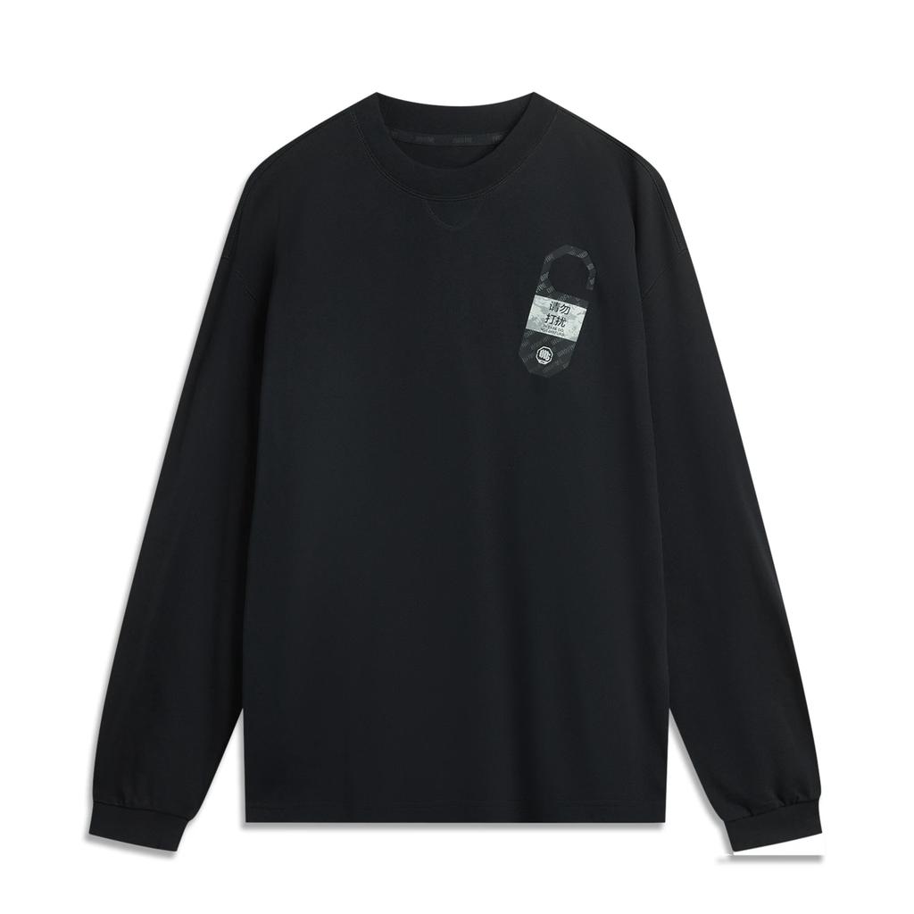 Li Ning Basketball Series Anti-Five Solid Color Round Neck Comfortable Breathable Versatile Casual Long Sleeve T-Shirt Men Tops Black AHSUE81-2