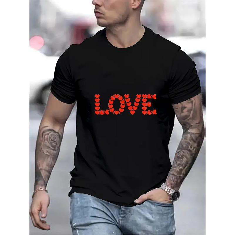 European Size Men'S Casual T-Shirt with Love Hearts Design for Street Style Fashion