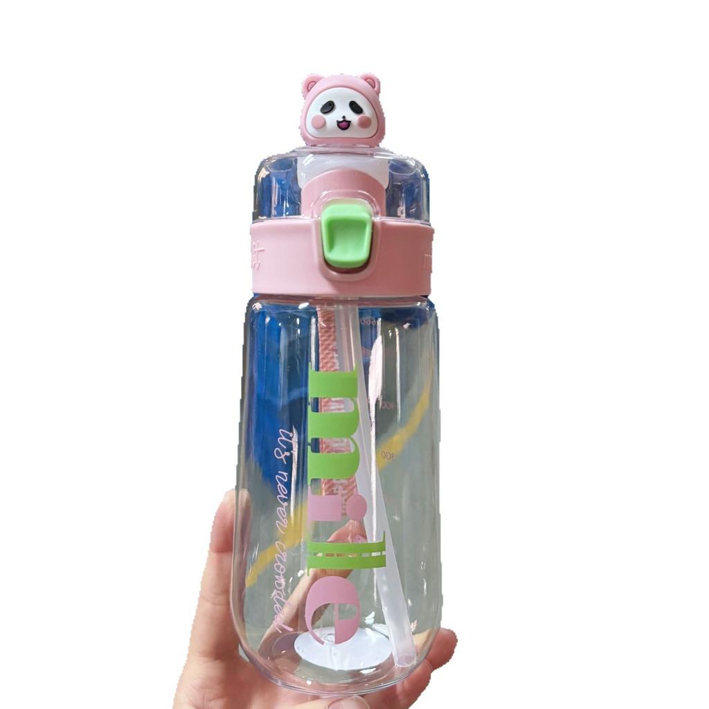 Water bottle plastic cup Cartoon male and female students straw cup Portable plastic bottle Children's cup High temperature resistant cup Large