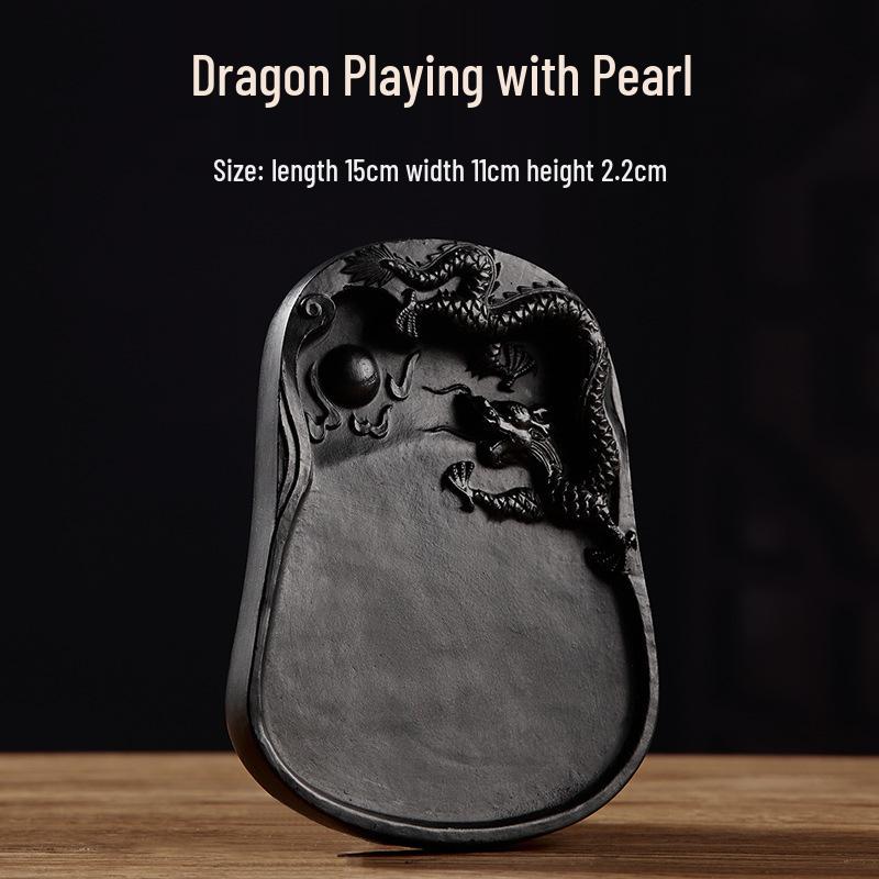 Chengni Inkstone Calligraphy Set: Natural Raw Stone Ink Stick, Duan & She Inkstones, Calligraphy Brush, and Ink Block for Grinding.