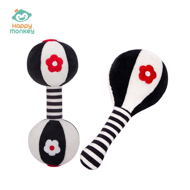 

HappyMonkey Newborn Black & White Sand Shaker Dumbbell Rattle for Baby Vision Training