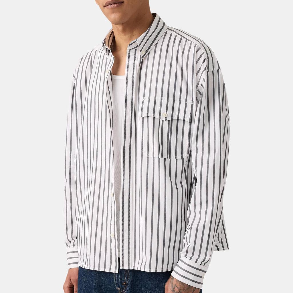 Levis Loose Comfortable Striped Breathable Short Button Long Sleeve Shirt Men Shirts 004GC-0002