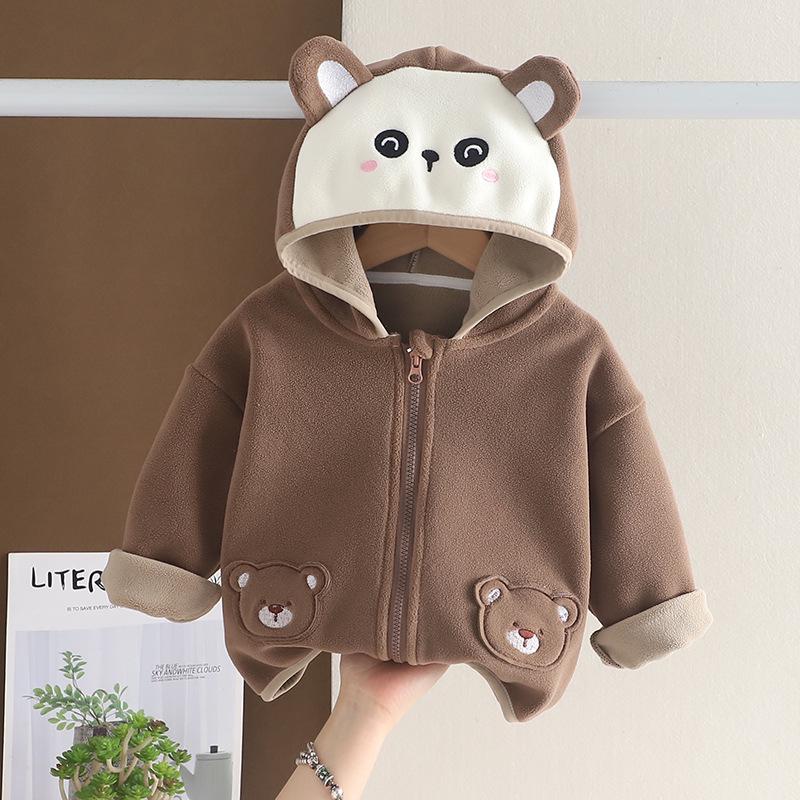2025 Spring/Autumn Baby Cartoon Double-Sided Fleece Hooded Jacket for Boys & Girls