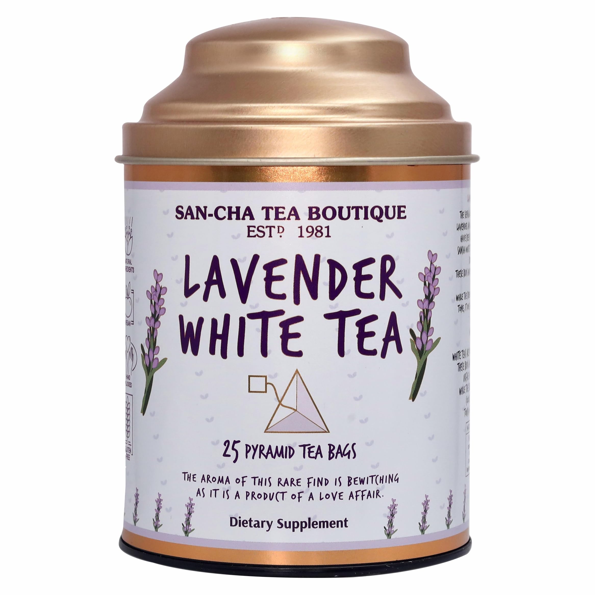 

Sancha Tea Boutique, Lavender White Tea, 25 Pyramid Tea Bags | Calming Floral Blend of White Tea, Lavender & Mint | Antioxidant-Rich Relaxa