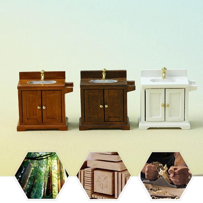 Kitchen Sink Cabinet Miniature Furniture Model Accessories Role Play Furnishings Set for Kitchen Doll House