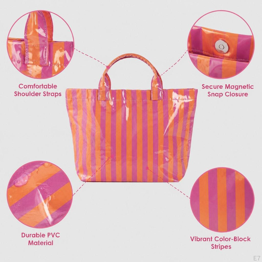 Beach Case PVC Stripe Work Tote for Vacation Errands Gym Traveling