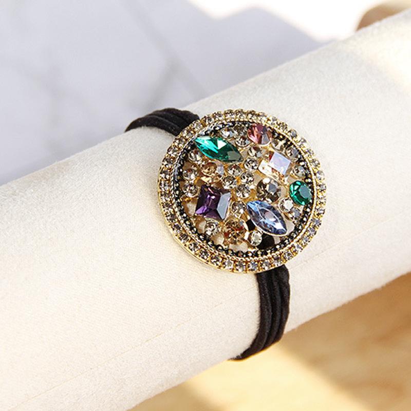 Vintage Elegant Crystal Hollow Metal Hair Rope Scrunchies Women Girls Elastic Tie Hair Rubber Bands Holder Accessories Headdress