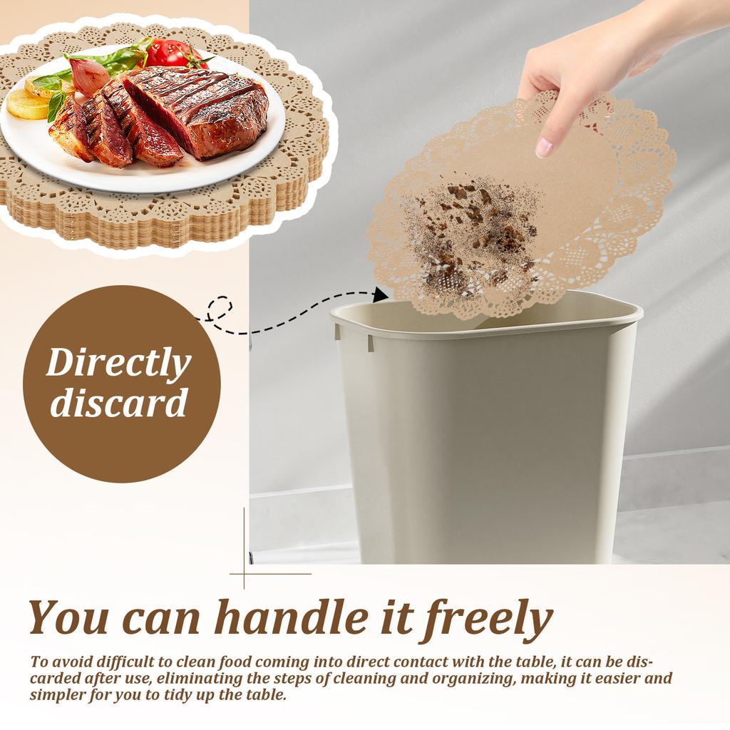 100 Blatt Ausgestanztes Tischset Papier Tischuntersetzer 34cm Rund Spitze Tassenuntersetzer Mehrzweck Papiermatte für Hochzeitstischdekoration