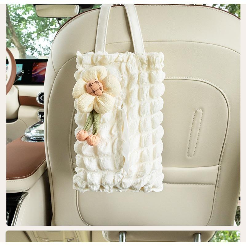 Cute Creative Sunflower Puff Grid Hanging Backseat Car Tissue Box