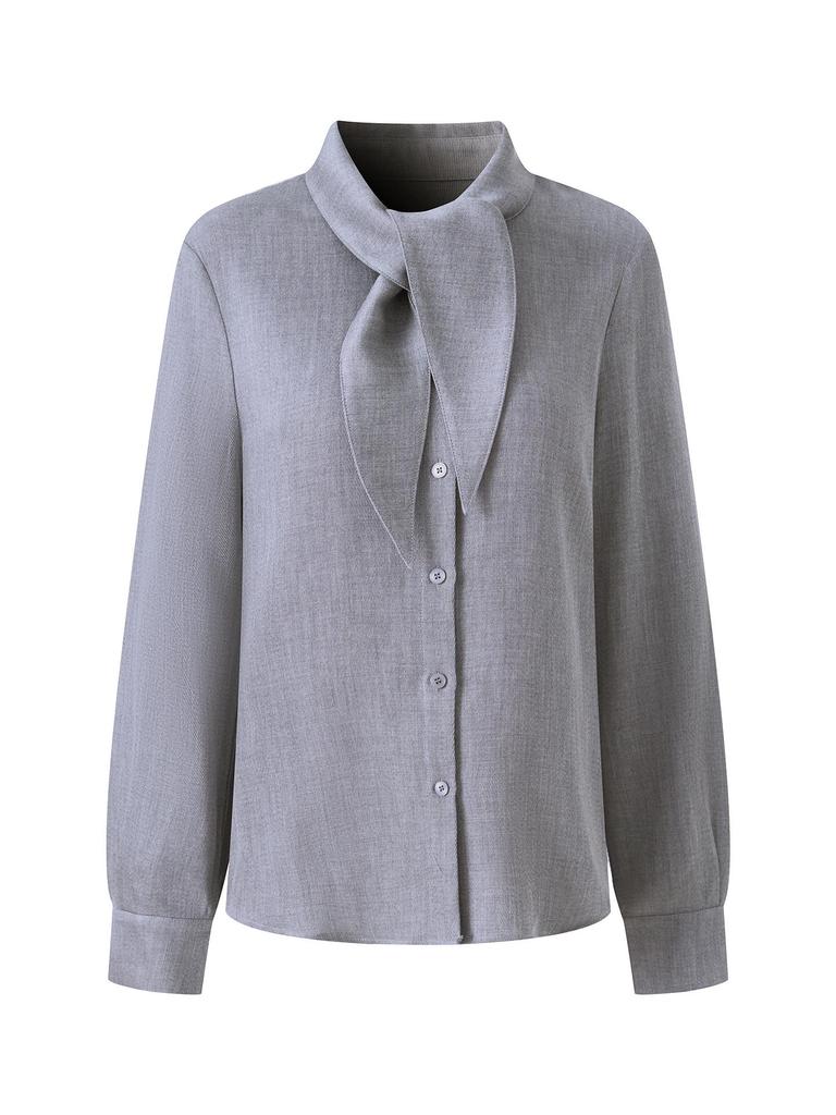 Tencel Wool Rabbit Ear Collar Lace-up Long Sleeve Women's Shirt for Autumn/Winter