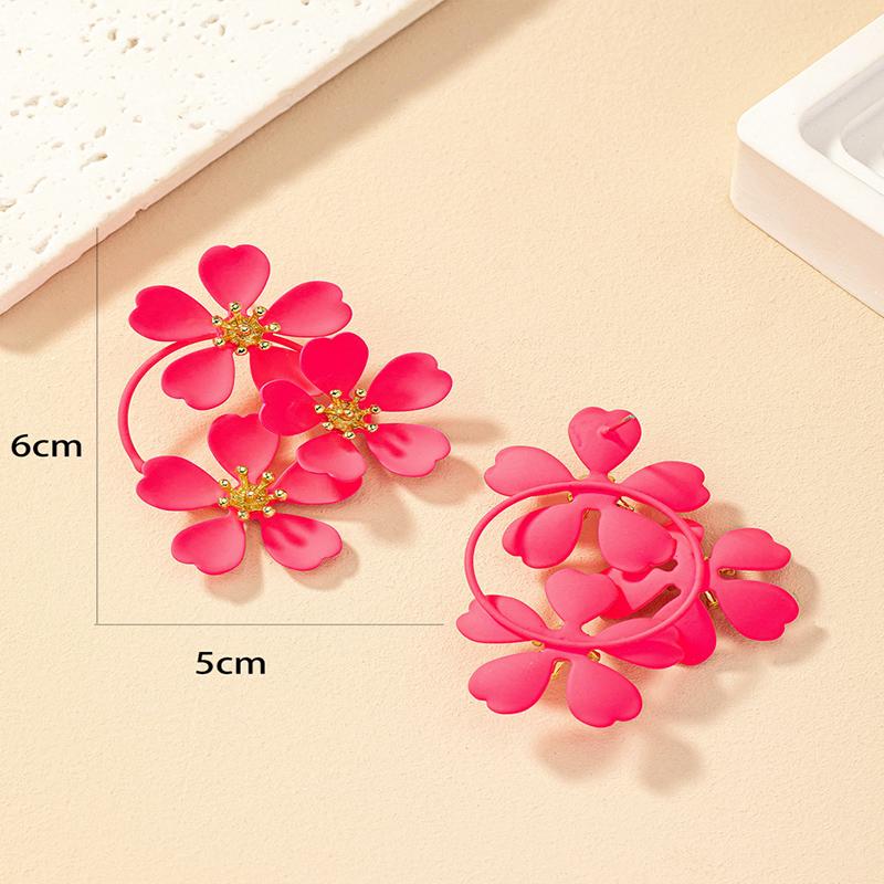 Obega Women Neon Pink Color Flowers Earring Stud Yellow Paiting Color Flower Sweet Summer Holiday Post Earrings Trendy Elegant