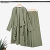 ZANZEA Women Long Cardigan Blouse and Pants Casual Two Piece Suit Sets