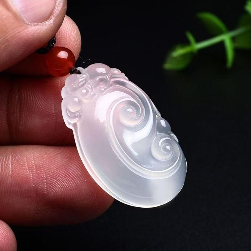 Pendant Ruyi White Moonlight Chalcedony Dragon Head Ruyi Necklace