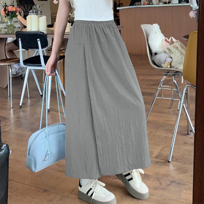 ZANZEA Women Elastic Waist Loose Casual Cropped Pants