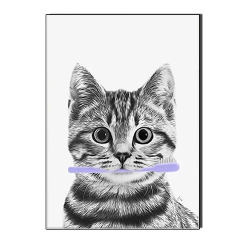 Raccoon Shark Giraffe Parrot Lion Brushing Teeth Canvas Painting Bathroom Wall Art Poster Toilet Decor Shower Room Decoration