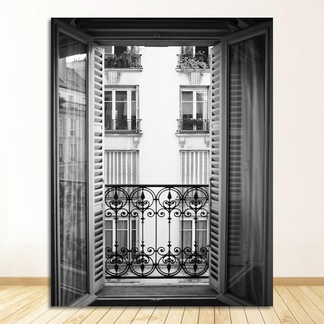 Okno Klasický tisk Nástěnné umění Obraz na plátně Květina Obraz Moderní Dekorace obývacího pokoje Módní plakát Černá Bílá žena