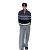 Men's Half-Zip Cross-Collar Striped Sweater - Trendy Korean Style for Autumn/Winter