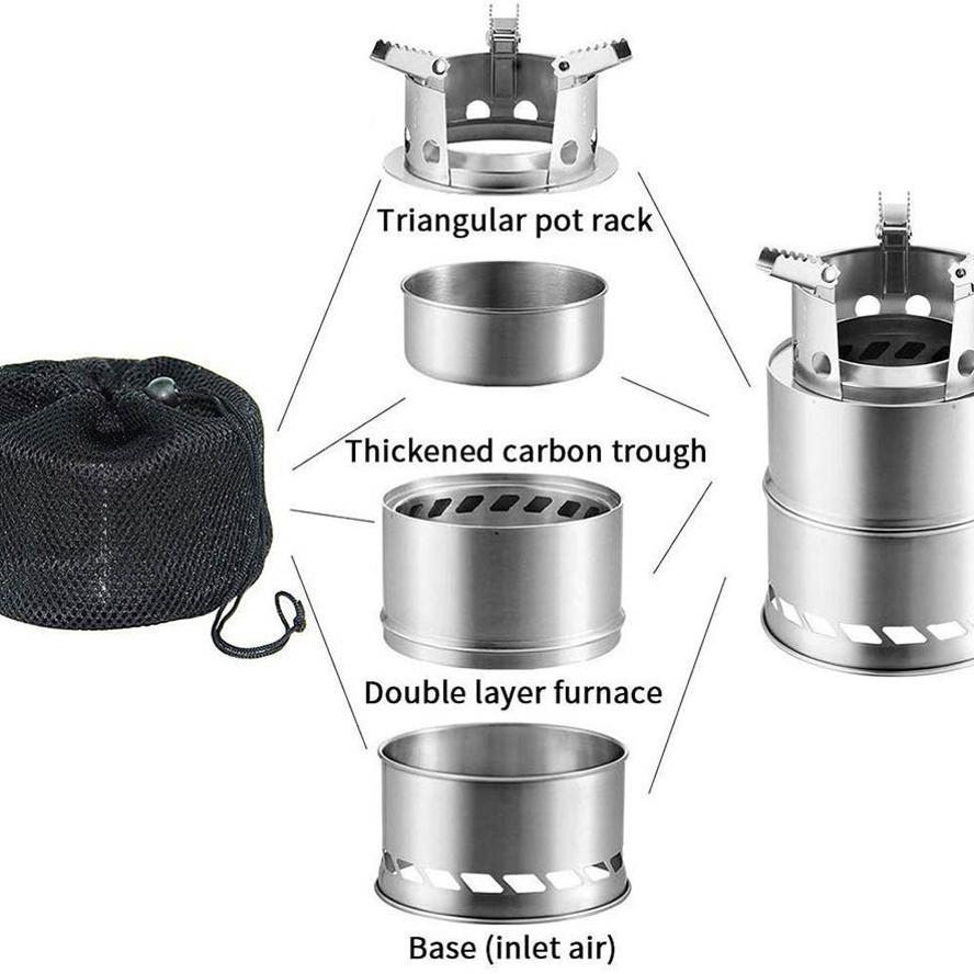 1Pcs Portable Outdoor Camping Stove Wood Burning Mini Lightweight Stainless Steel Stove Picnic BBQ Cooker Travel Adventure Tools