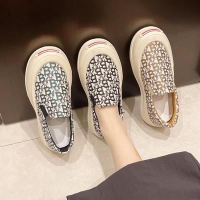 Letter Canvas Shallow Mouth Single Shoes Women Flats 2024 Spring New Round Head Muffin Bottom Slip-on Loafers