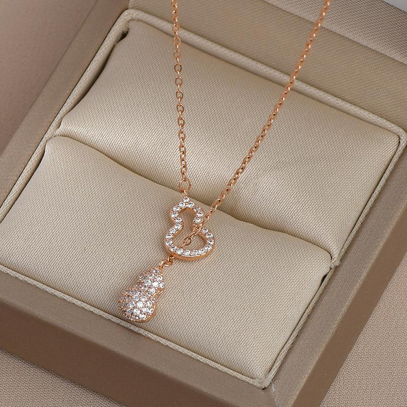Elegant S925 Sterling Silver Diamond Gourd Necklace with Tassel - Women's Luxury Fashion Clavicle Chain