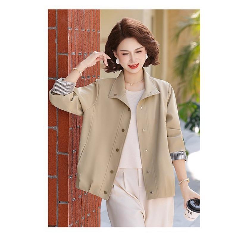

New Spring Coats for Middle-aged Women Stylish Large Size Windbreakers for Small People Middle-aged and Elderly Spring and Autumn Tops 3XL хакі