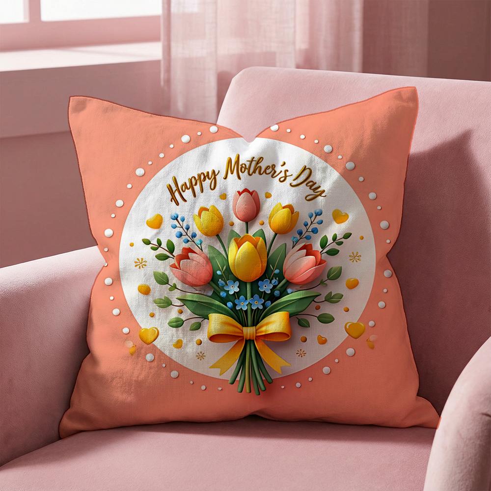 Holiday Mothers Day Cushion Cover MultiScene Pillow Cover for Home Car Reversible Soft Durable for Daily Use