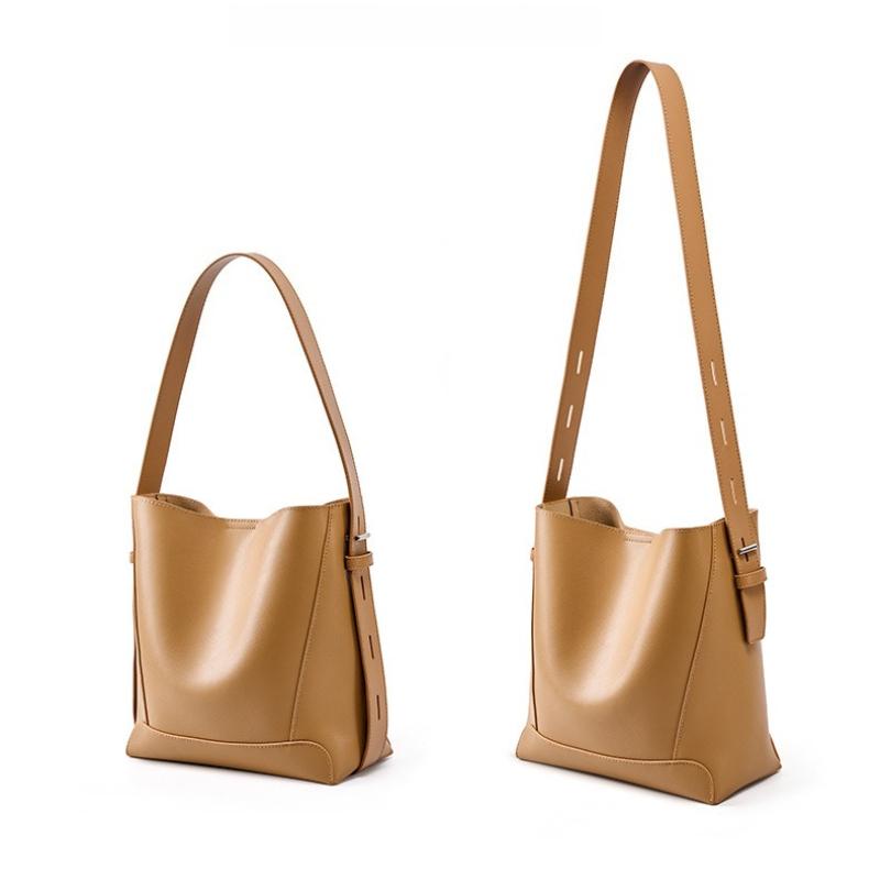 Genuine Leather Women's Messenger Bag Second Layer Cowhide Shopper Shoulder Bag Commuter Bucket Handbag Simple High-quality Female Tote Bag