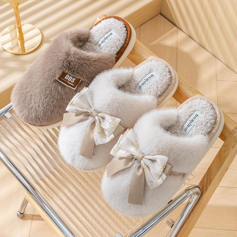 Fashion Female Autumn and Winter Versatile Plush Women Indoor Household Bedroom Fur Insulation and Anti Slip Couple Slippers
