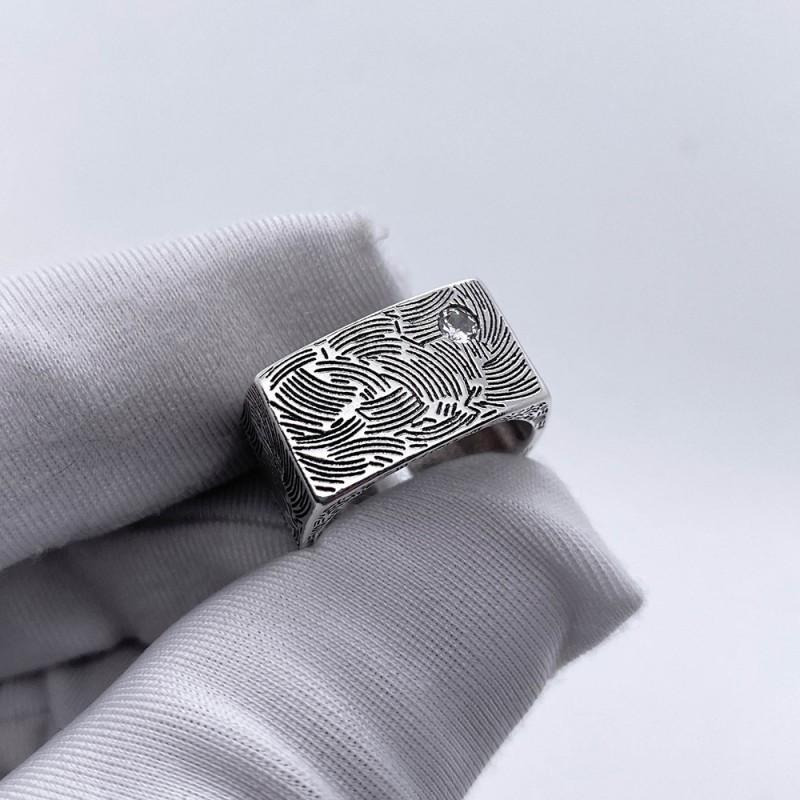 Adjustable Open Ring Men Women With Geometric Square Design Gold Plated Fingerprint Texture Finish Vintage Style Copper