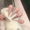 Handmade Press On Nail French Gentle Nude Temperament Hand-painted Diamond Accessory Long Stiletto Fake Nail Patch Artificial Nail Reusable