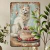 Retro Metal Sign Cat Rose Cake Home Decor