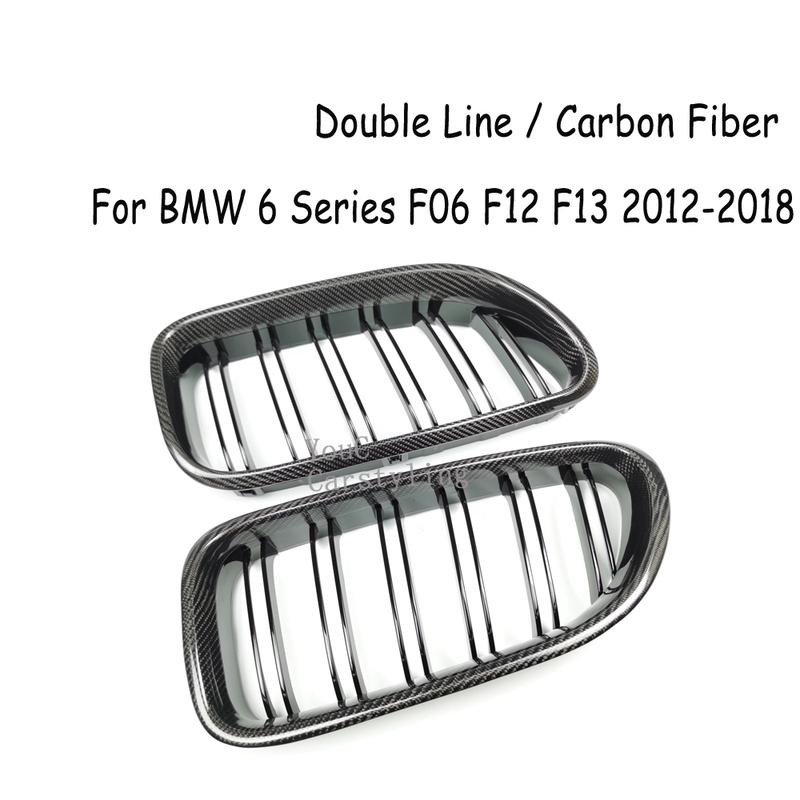 F06 Real Carbon Fiber +ABS Double Line Grills Front Bumper Grille For BMW 6 Series F06 M6 F12 F13 2012-2018 630i 640i 650i