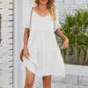 Women's Casual Fashion Summer V-Neck Dresses Solid Color Short Sleeve Pleated Dresses