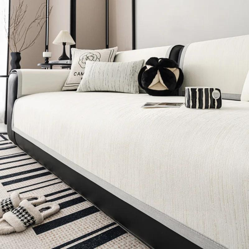 Non-slip Ice Silk Couch Cover Summer Universal Stripes Sofa Cushion Cover Luxury Breathable Sofa Cover Pillowcase Living Room