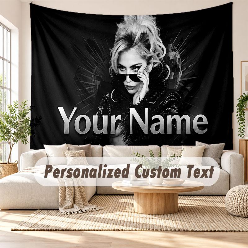 Personalisierte Wandbehänge-Tapestry mit Namen, Lady Gaga Dekorative Hintergrund-Tapestry für Wohnheim, Zuhause