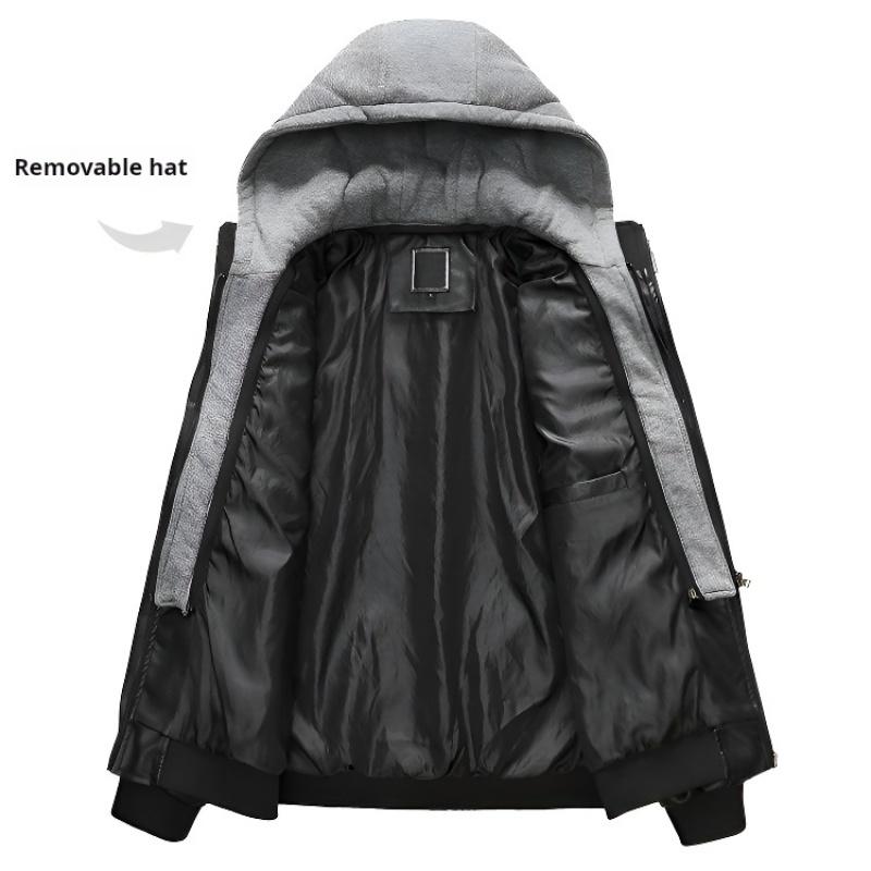 PU Leather Jackets Men Leather Jacket Warm Autumn Winter Windbreaker Overcoat PU Biker Jacket Coat with Hood Fashion Casual Jacket Male Clothes