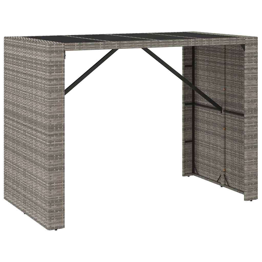 7 piece Garden Bar Set Grey Poly Rattan & Solid Acacia Wood