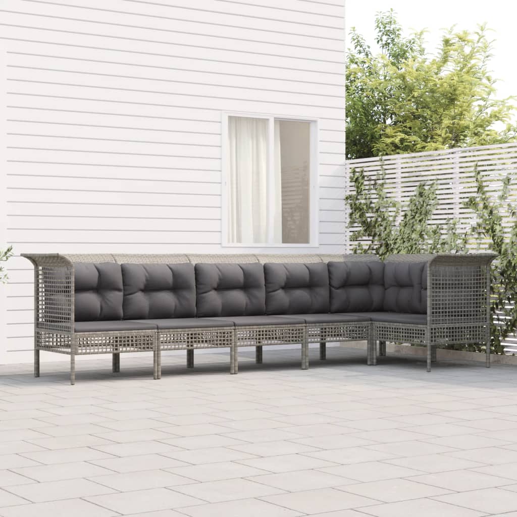 Vidaxl 6-Cz. Garden Lounge Set, Cushions, Grey, Rattan PE