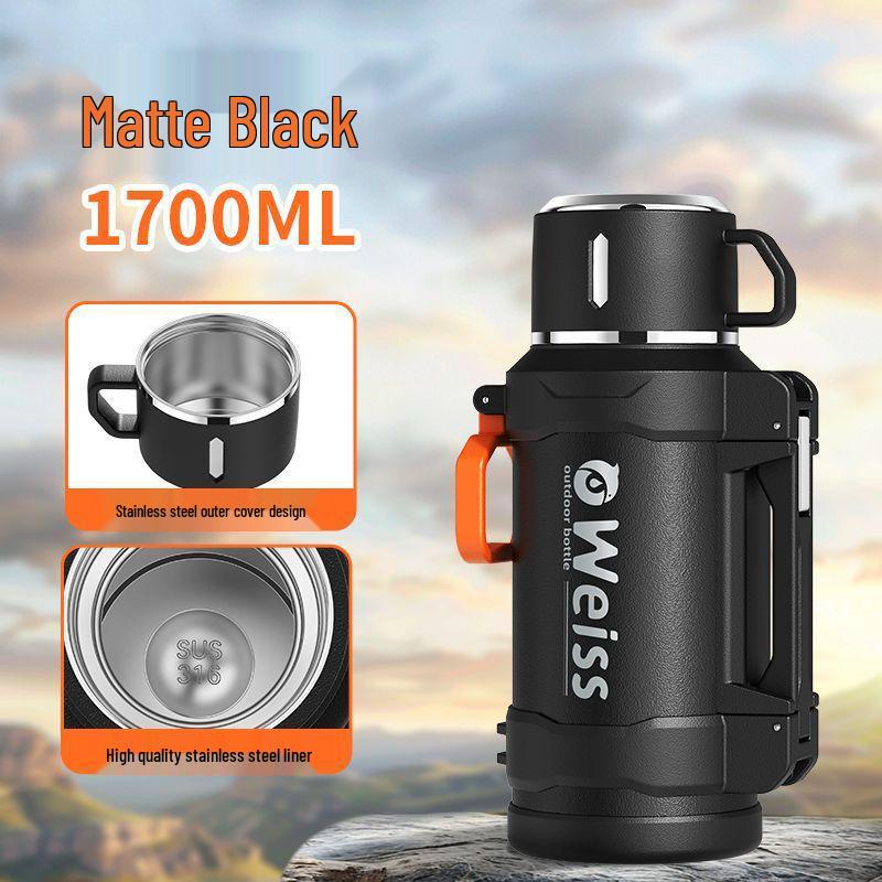 

Portable Stainless Steel Thermos Flask - Large Capacity Outdoor Insulated Hot Water Bottle with 316 Inner Tank. 1700ML ~3.5 Jin Capacity