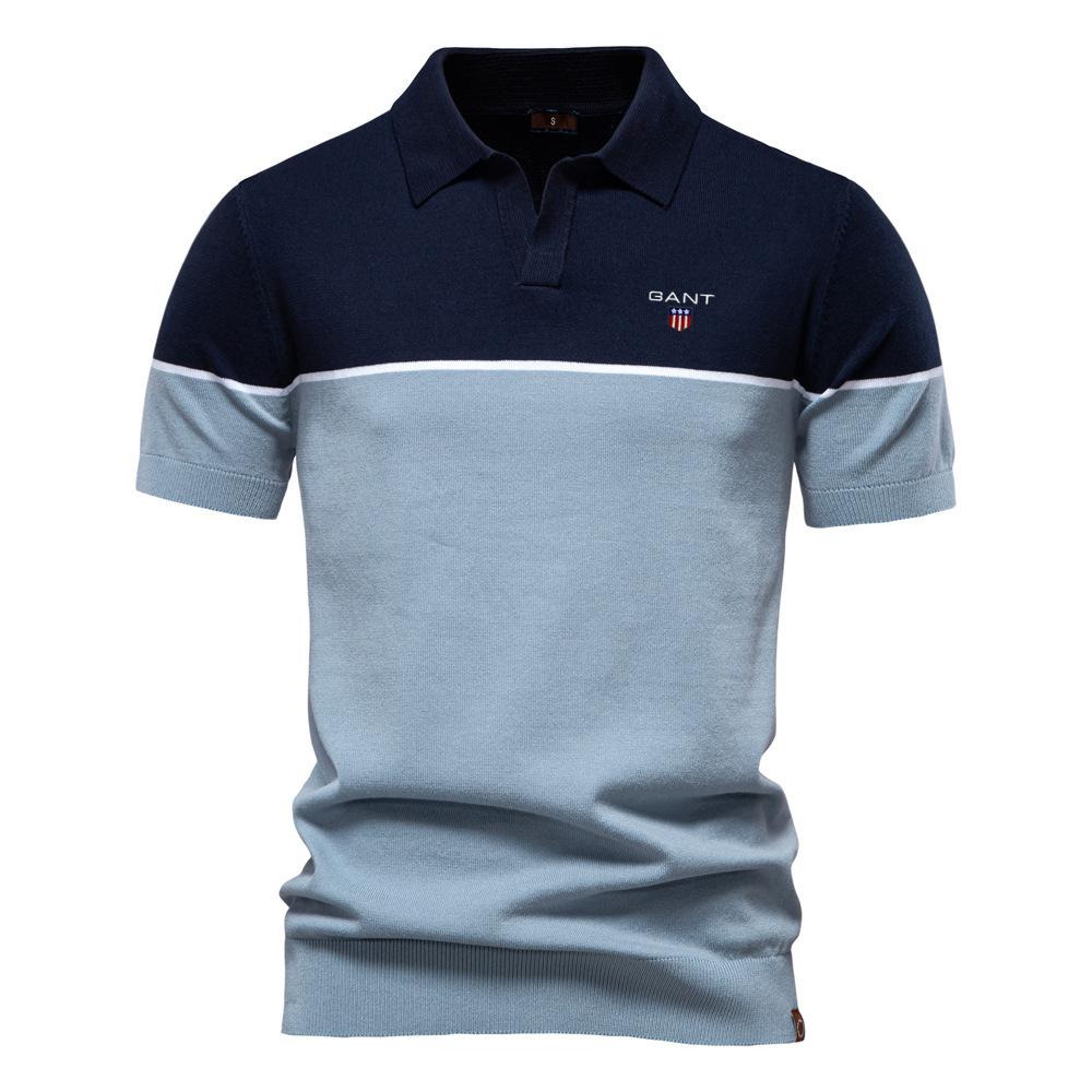

GANT 2025 Summer Embroidered New Men s Short sleeved Knitted Polo Shirt Color blocked Collar Casual Polo Men S