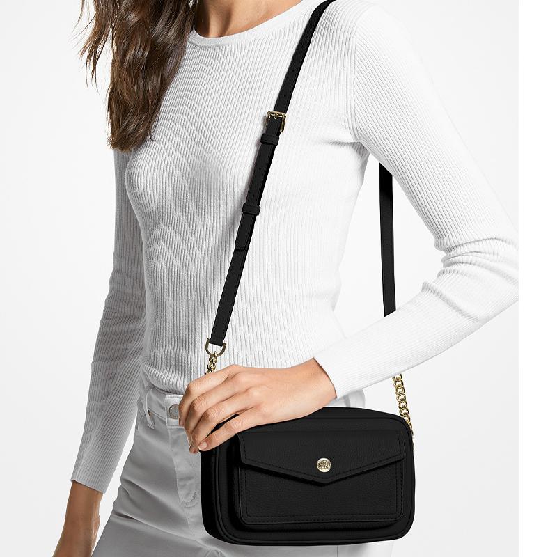 Michael Kors Mk Jet Set Travel Medium Chain Vintage Camera Bag Vintage Leather Zipper Commuter Crossbody Bag Women Bags Black 35F1GTVC8L-BLACK