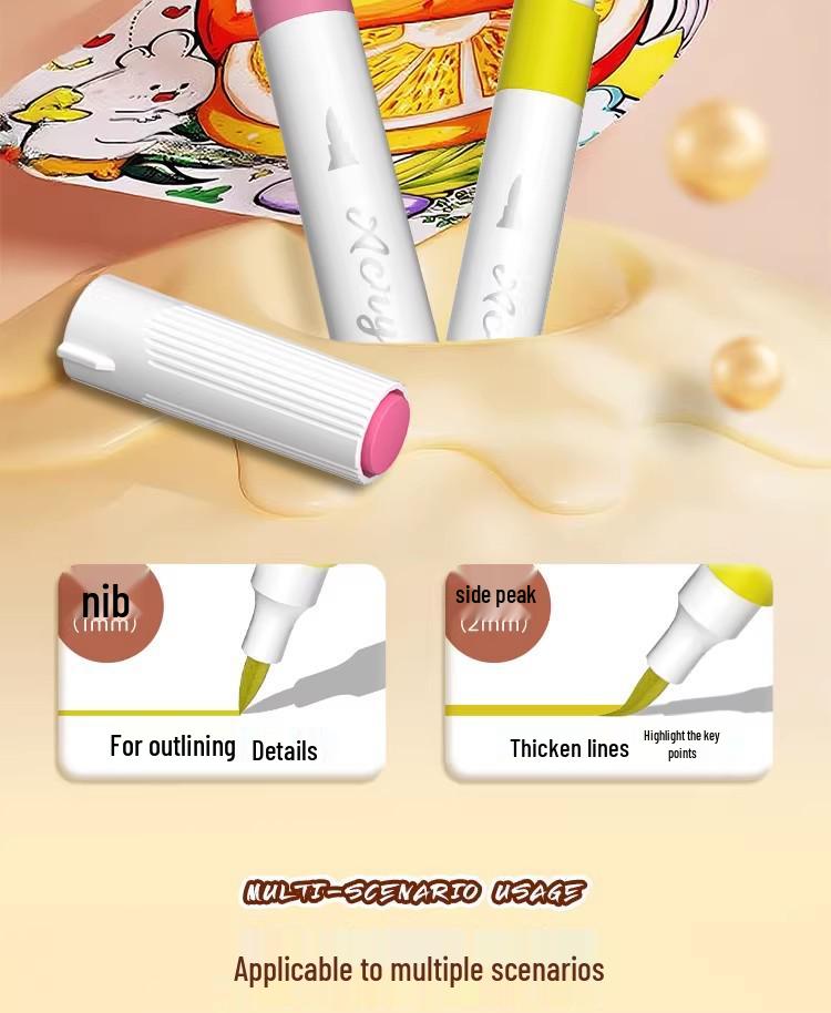 48-Color Washable Acrylic Marker Set with Soft Tips - Non-Bleeding, Stackable for Elementary Art Use