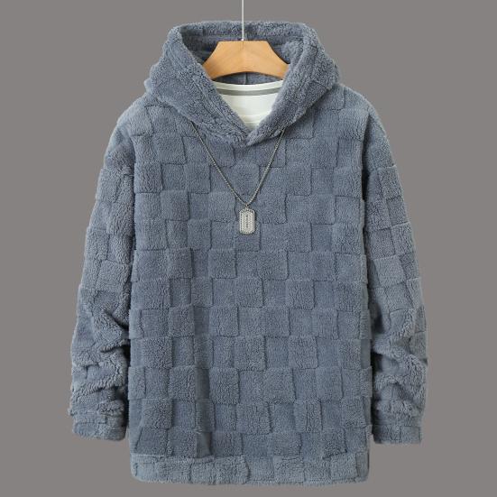 Herbst Winter Herren Hoodie Einfarbig Kariert Locker Lässig Kapuzensweatshirt Atmungsaktiv Dick Warm Plüsch Lange Ärmel Pullover Top