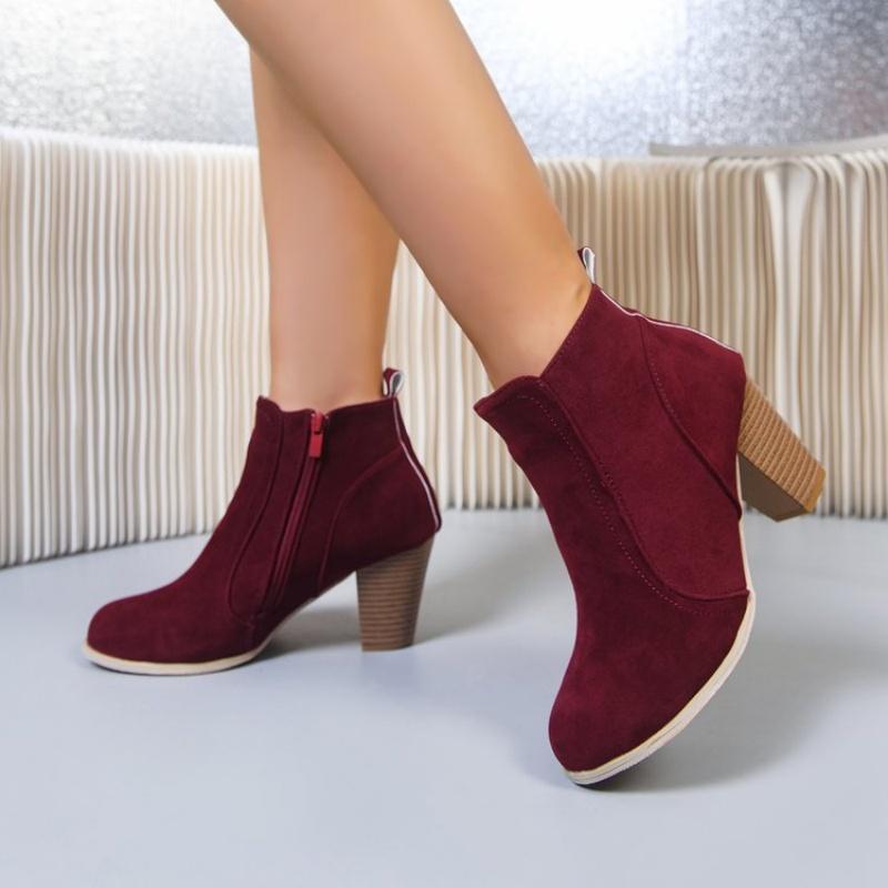 Winter  Comfortable Banquet High Heel Women's Boots Fashion New Round Toe Elegant Casual Thick Heel Short Boots Comfortable Soft Sole Non Slip Design