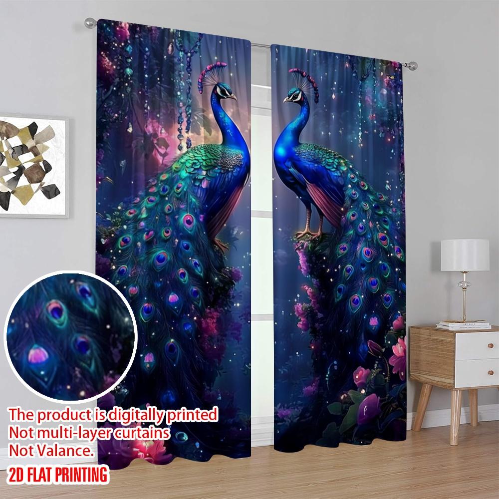 2 szt., druk płaski 2D Zasłony Rolety Czarodziejskie Pawie(1) Wszechstronny Trwały Poliester (bez pręta) Dekoracje wewnątrz