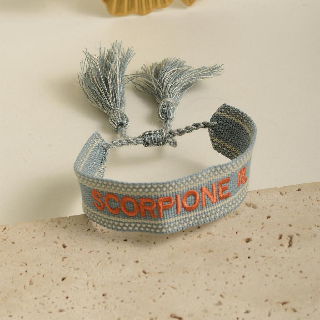 Handmade Constellations Embroidery Bracelet with Ribbon and Tassel
