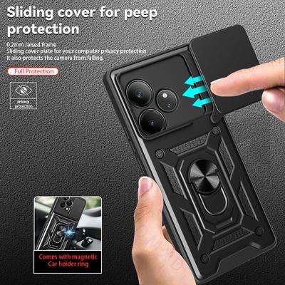 For Realme GT6 GT 6T Neo 6 Neo6 SE Case Slide Lens Protect Armor Phone Case For Realme GT Neo6SE Magnetic Holder Ring Back Cover
